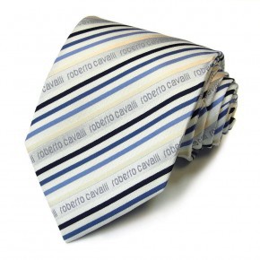 Полосатый бело-бежевый галстук Roberto Cavalli 824587