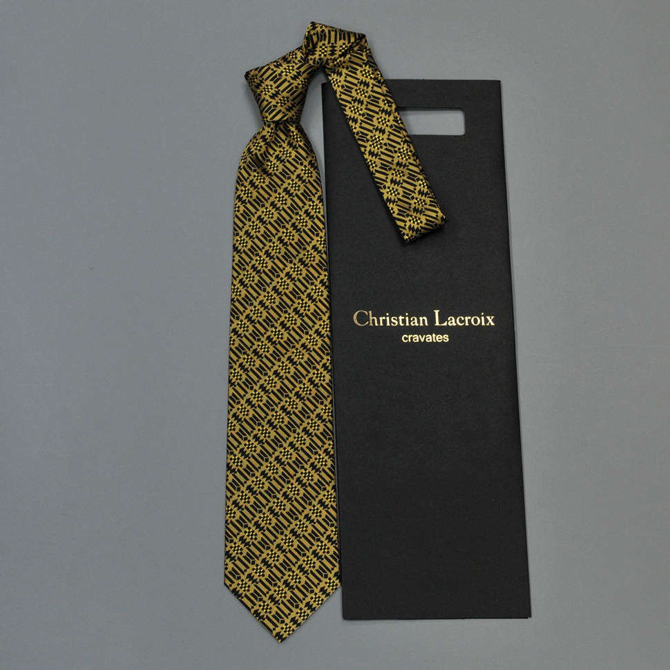 Выразительный галстук в черном и золотистом тонах с абстракцией Christian Lacroix 835434
