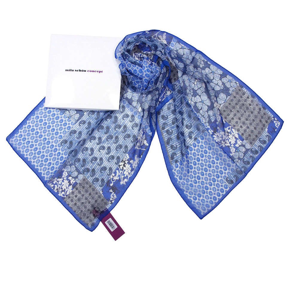 Итальянский шарф из шелка в холодной цветовой гамме Mila Schon 821795