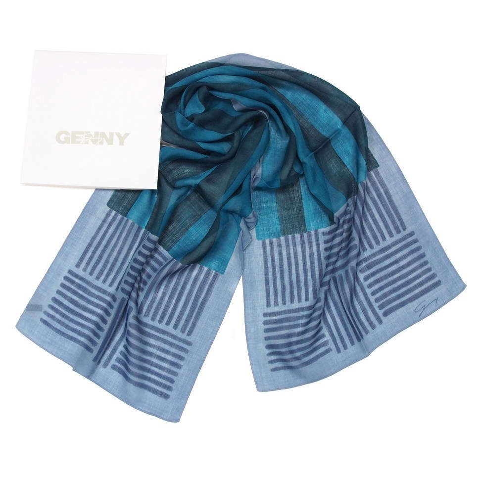 Теплый шарф из шерсти в сине-серых тонах Genny 820354